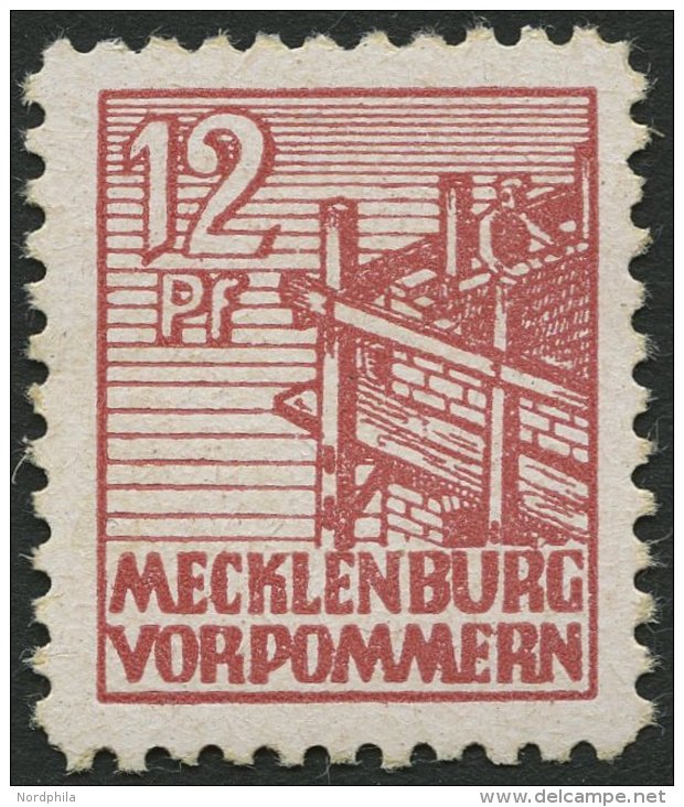 MECKLENBURG-VORPOMMERN 36xc **, 1946, 12 Pf. Lebhaftbraunrot, Kreidepapier, Pracht, Gepr. Kramp, Mi. 200.- - Autres & Non Classés