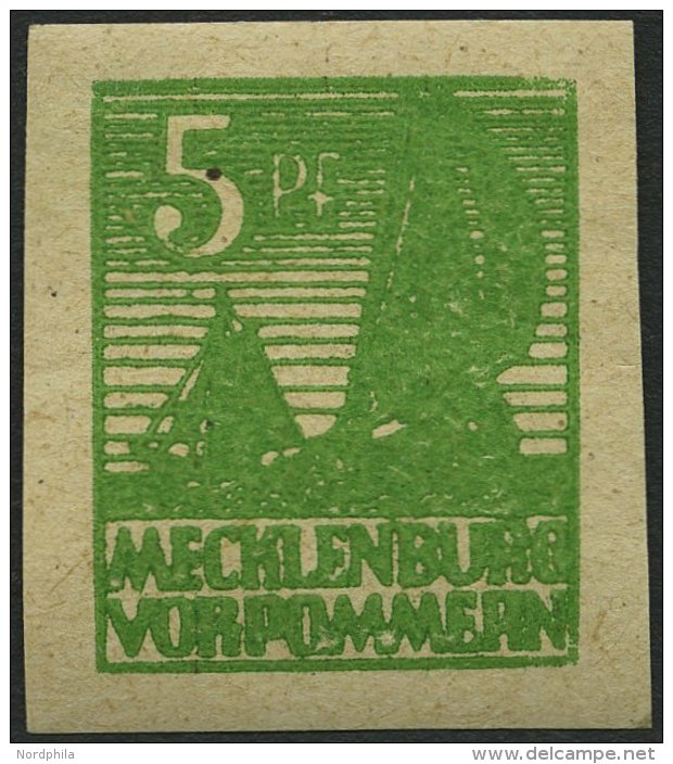 MECKLENBURG-VORPOMMERN 32yb **, 1946, 5 Pf. Schwärzlichgelblichgrün, Graues Papier, Pracht, Fotoattest Kramp, - Autres & Non Classés