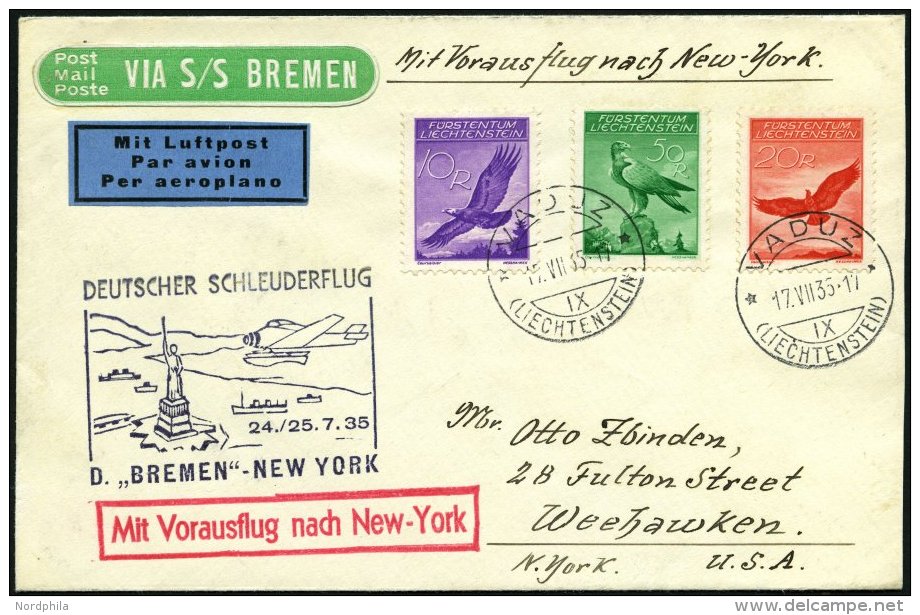 KATAPULTPOST 201Li BRIEF, Liechenstein: 24.7.1935, Bremen - New York, Prachtbrief, RR!, Nur 11 Belege Befördert! - Lettres & Documents
