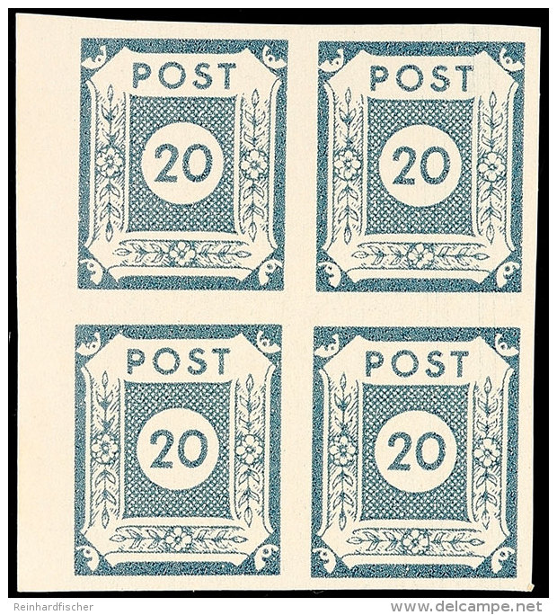 20 Pfennig Ziffern, Dunkelblaugrau, Viererblock, Tadellos Postfrisch, Geprüft Findeisen BPP, Mi. 168.-,... - Autres & Non Classés