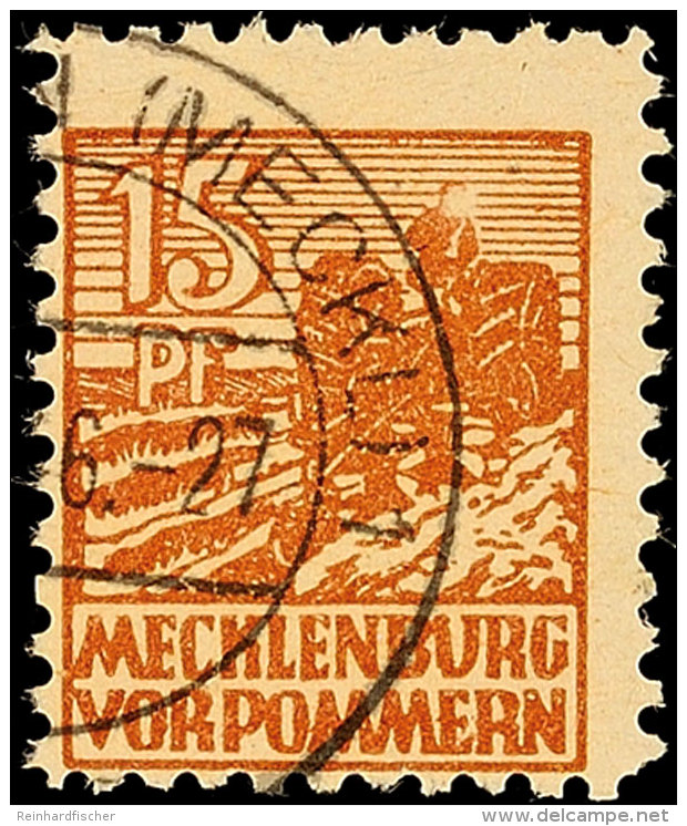 15 Pf. Mittelgelbbraun Mit Plattenfehler I "Bauer Ohne Kopf", Tadellos, Gest., Gepr. Kramp BPP, Mi. 400,-, Katalog:... - Autres & Non Classés