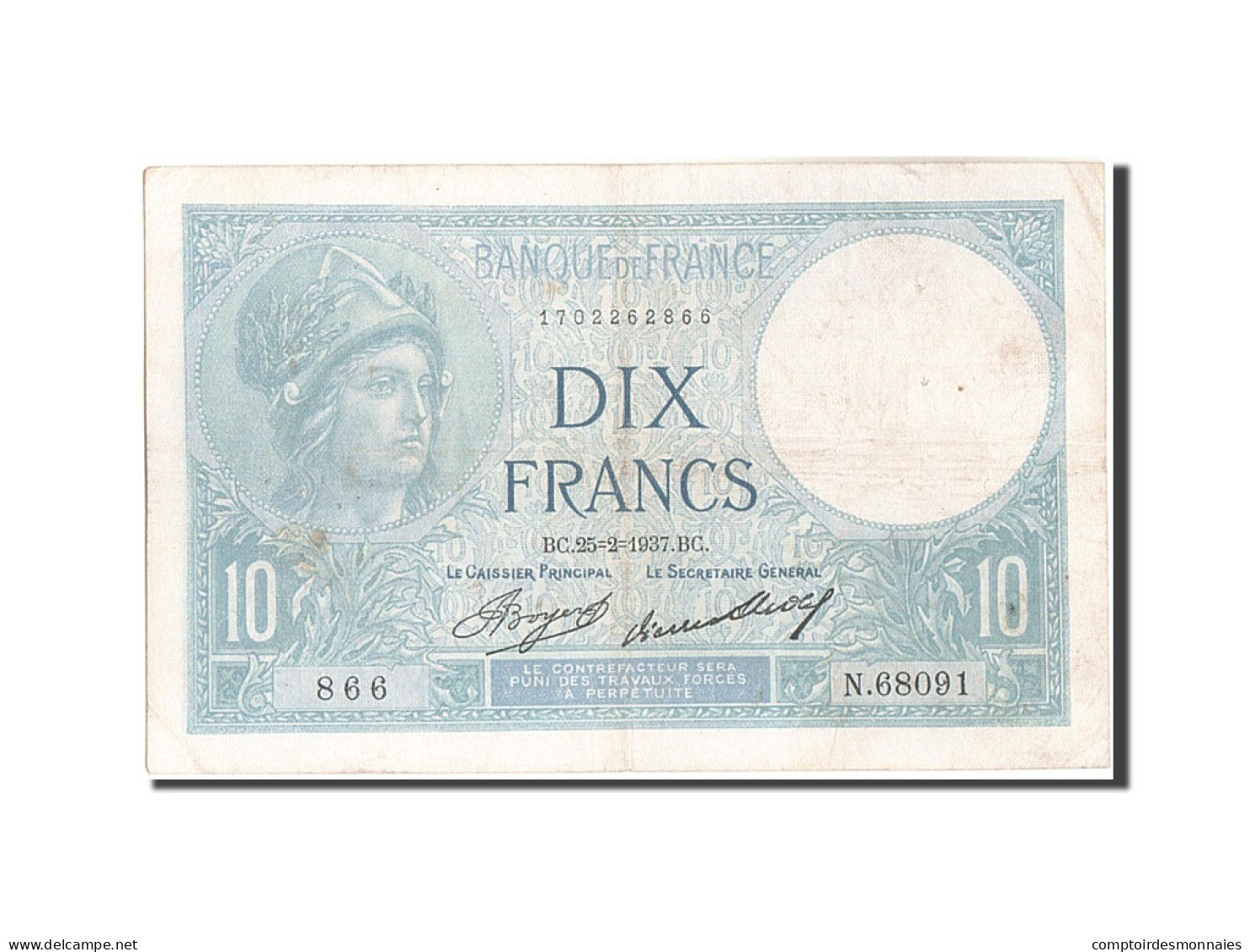 Billet, France, 10 Francs, 10 F 1916-1942 ''Minerve'', 1937, 1937-02-25, TTB - 10 F 1916-1942 ''Minerve''