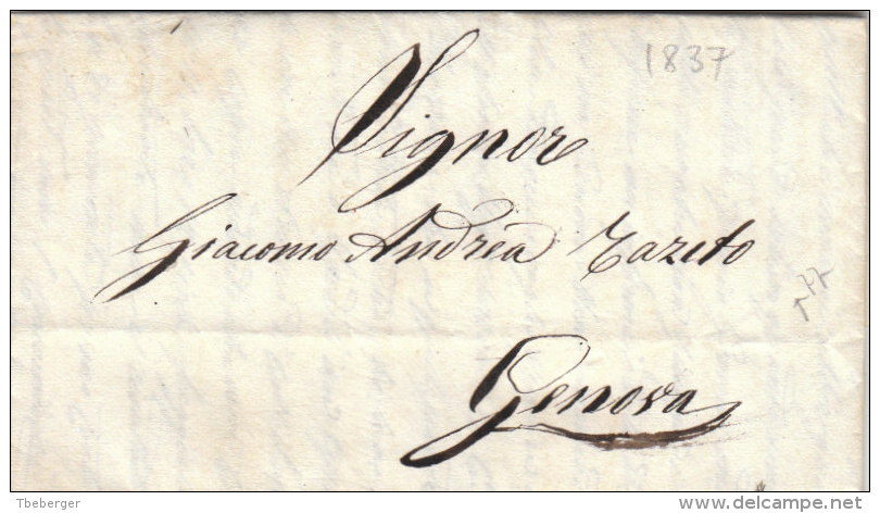 Austria Turkey Italy Cover Entire 1837 Cospoli Carantine Mark NETTO DI FUORA E DI DENTRO Provisional Mark To Genva (p77) - ...-1850 Vorphilatelie