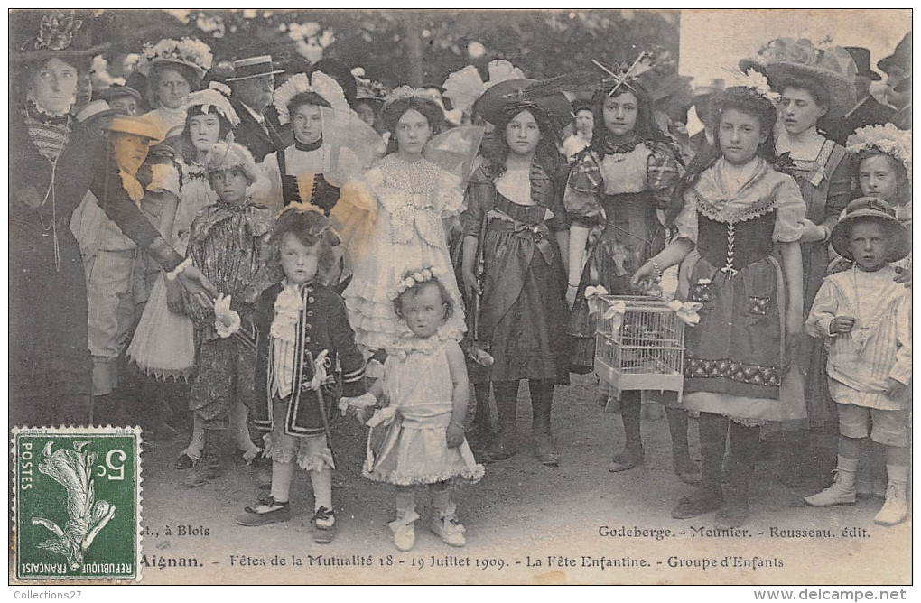 41-SAINT-AIGNAN- FÊTES DE LA MUTUALITE 18 / 19 JUILLET 1909, LA FÊTE ENFANTINE GROUPE D'ENFANTS - Saint Aignan