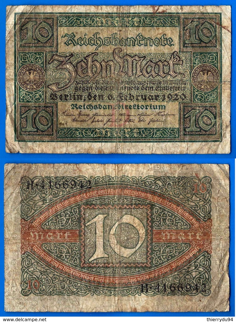 Allemagne 10 Mark 1920 Reichsbanknote Marks Germany Que Prix + Port Mark Paypal Skrill Bitcoin - 10 Mark