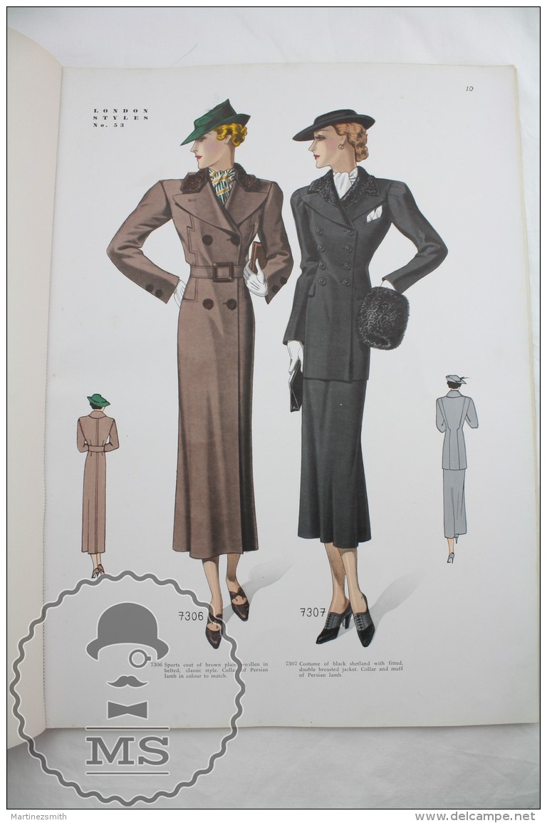 Old Magazine/ Publication London Styles - Women's Fashion Winter 1937 - Wool Vintage Coats & Costumes - Wolle