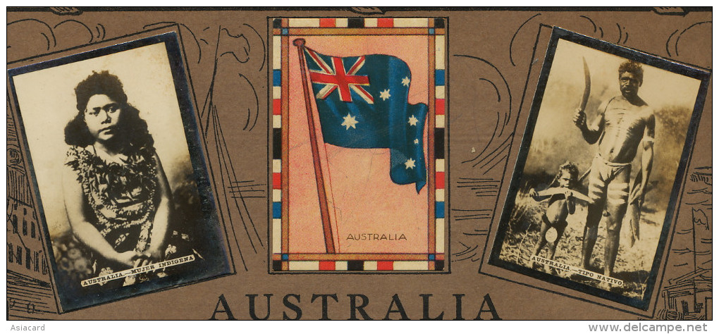Set Of 13 Pictures Australia Advert Tabacalera Cubana Flag Aboriginal With Boomerang  Fighting Sydney Dugong Kalgoorlie - Autres & Non Classés
