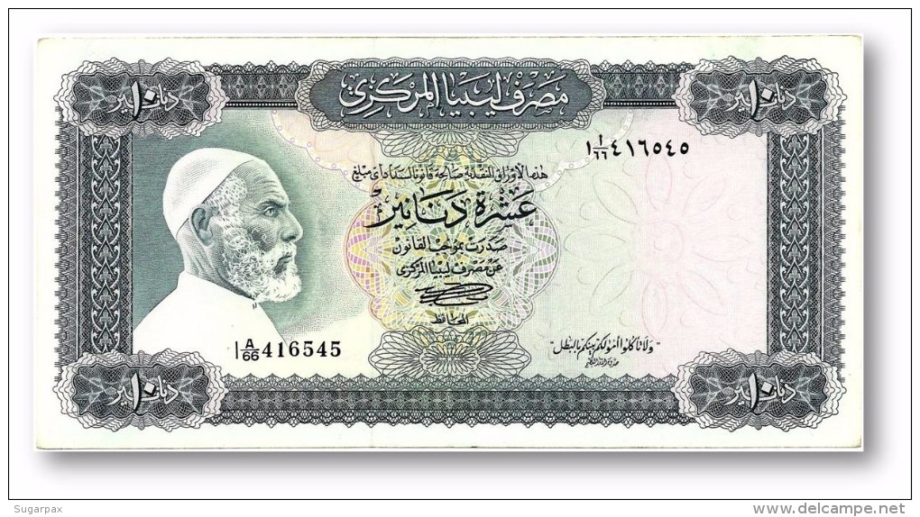 LIBYA - 10 Dinars - (1972 ) With Inscription - P 37.b - AUnc. - Sign. 1 - Serie I A/66 ( 192 X 95 ) Mm - 2 Scans - Libia