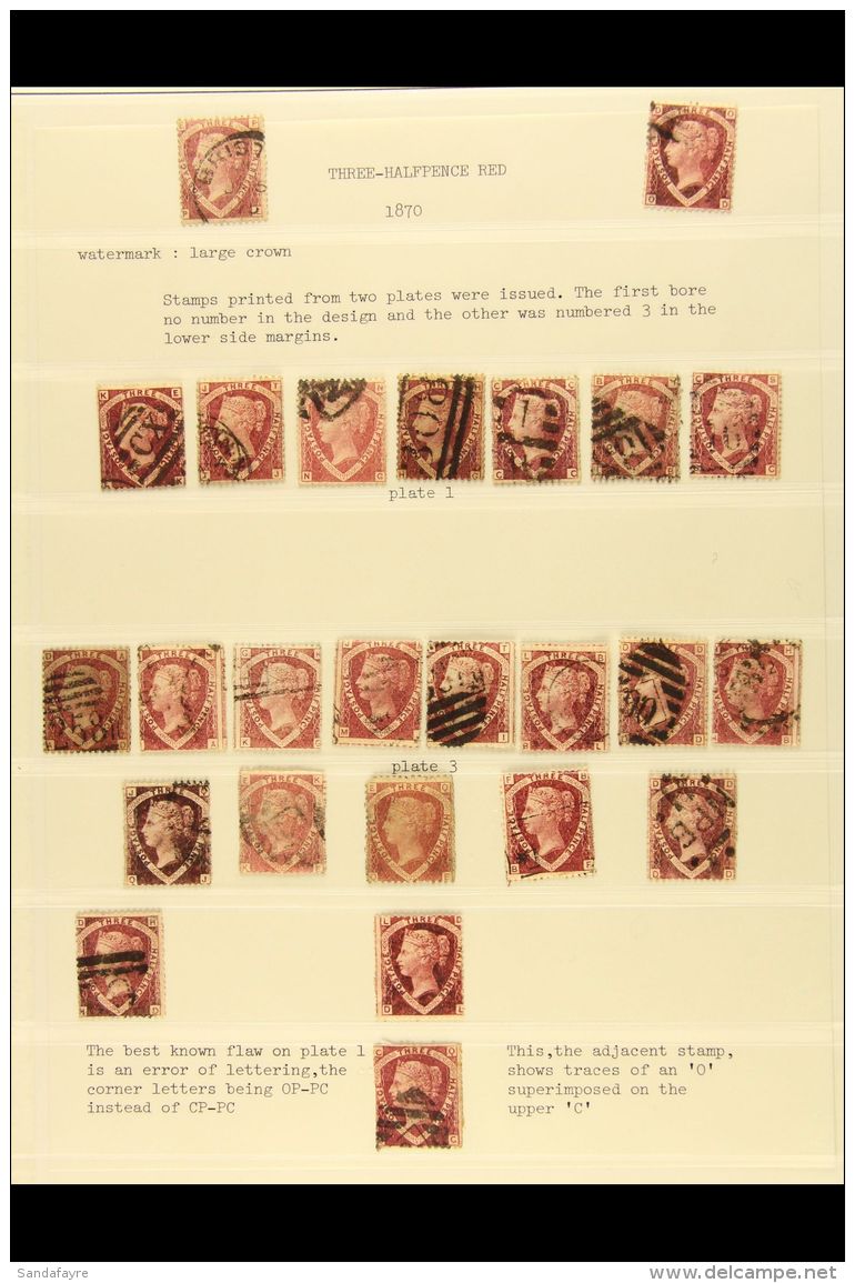 1870 1&frac12;d "SHIELD" GROUP. An Interesting Range Of The 1870 1&frac12;d Red 'shield' Stamps (SG 51/52)... - Andere & Zonder Classificatie