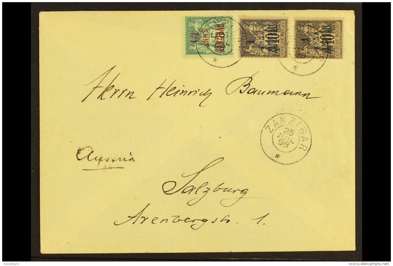 ZANZIBAR 1898 (Jul 25th) Cover To Salzburg, Austria Bearing &frac12;a On 5c Type II (Yv 17) &amp; Two 1a On 10c... - Sonstige & Ohne Zuordnung