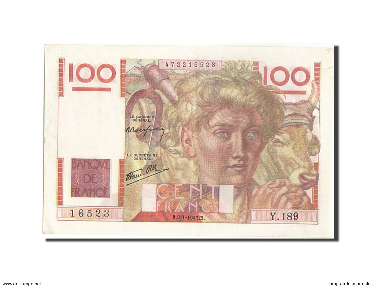 Billet, France, 100 Francs, 100 F 1945-1954 ''Jeune Paysan'', 1947, 1947-01-09 - 100 F 1945-1954 ''Jeune Paysan''