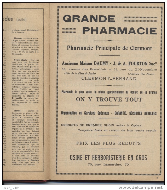 63  - CLERMONT FERRAND  - AGENDA  -  PHARMACIE J. Et A. FOURTON  - 1938 - 7 Scans - Auvergne