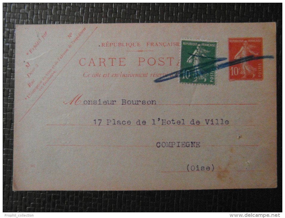 REPIQUAGE THOS DE LA RUE (Paris Rue Hauteville) Sur CP Facture De 1924 Au Type Semeuse 10c Rouge + Complement 10c Vert - Postales  Transplantadas (antes 1995)