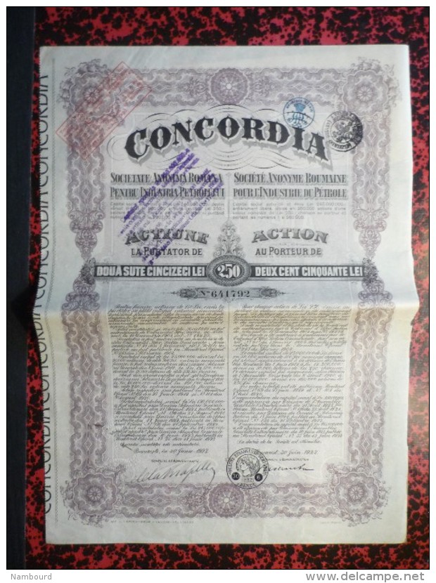 Concordia Actions De 250 Lei 30 Juin 1923 10 Actions - A - C