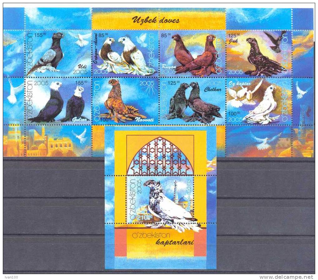 2005. Uzbekistan, Birds, Pigeons, Sheetlet + S/s, Mint/** - Oezbekistan