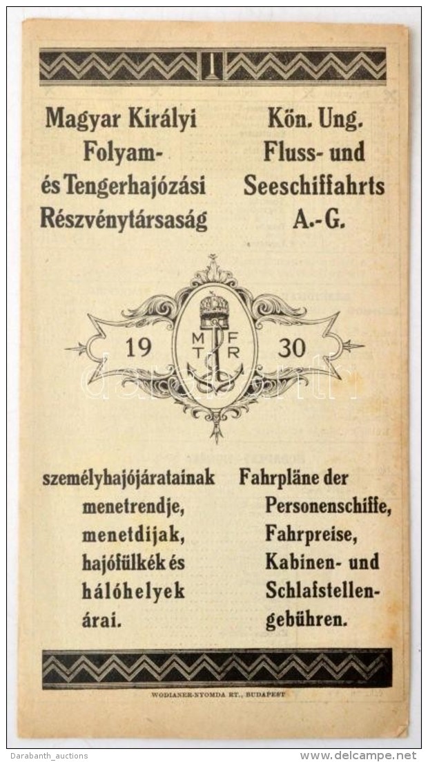 1930 Az MFTR Személyhajójáratainak Menetrendje. Kihajtható 3 Részes - Zonder Classificatie