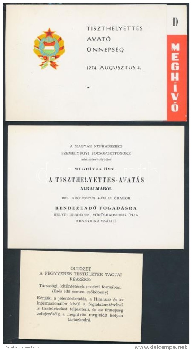 1974 Tiszthelyettes Avató ünnepség Meghívó és Egyenruha Viselési... - Sonstige & Ohne Zuordnung