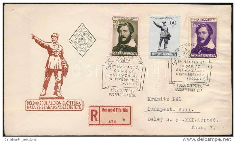 1952 Kossuth Lajos (II.) Sor Ajánlott FDC-n - Otros & Sin Clasificación