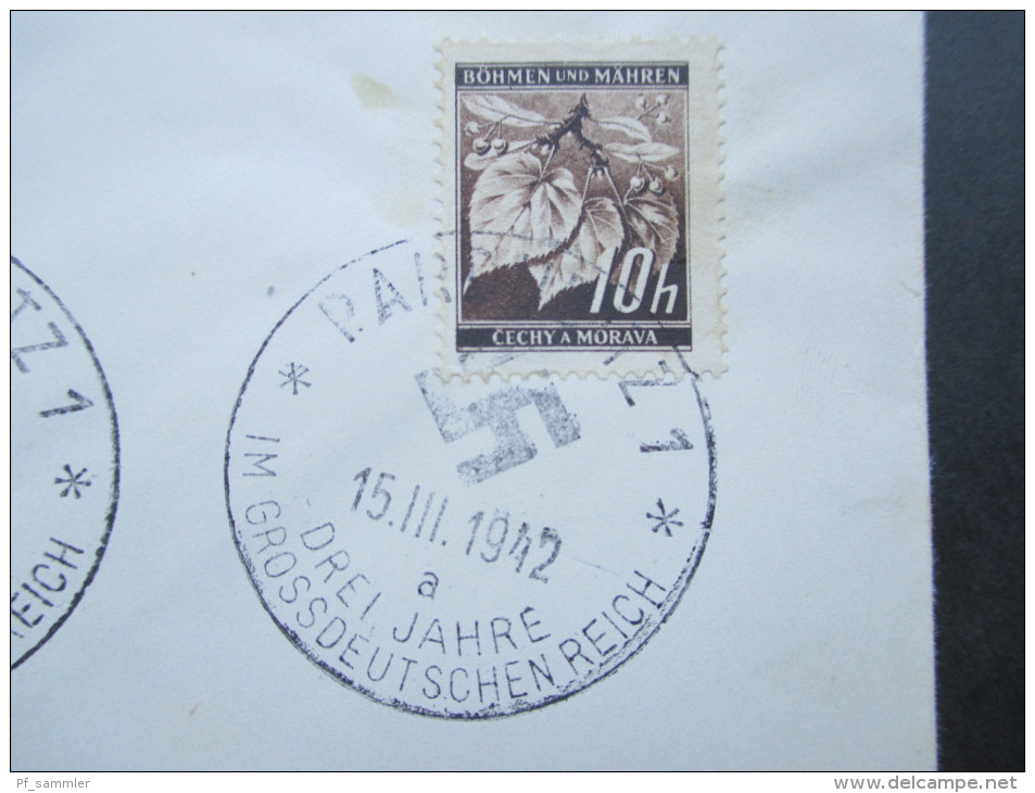 Böhmen Und Mähren 1942 Nr. 20 / 21 Sonderstempel Pardubitz Drei Jahre Im Grossdeutschen Reich. 4er Block - Covers & Documents