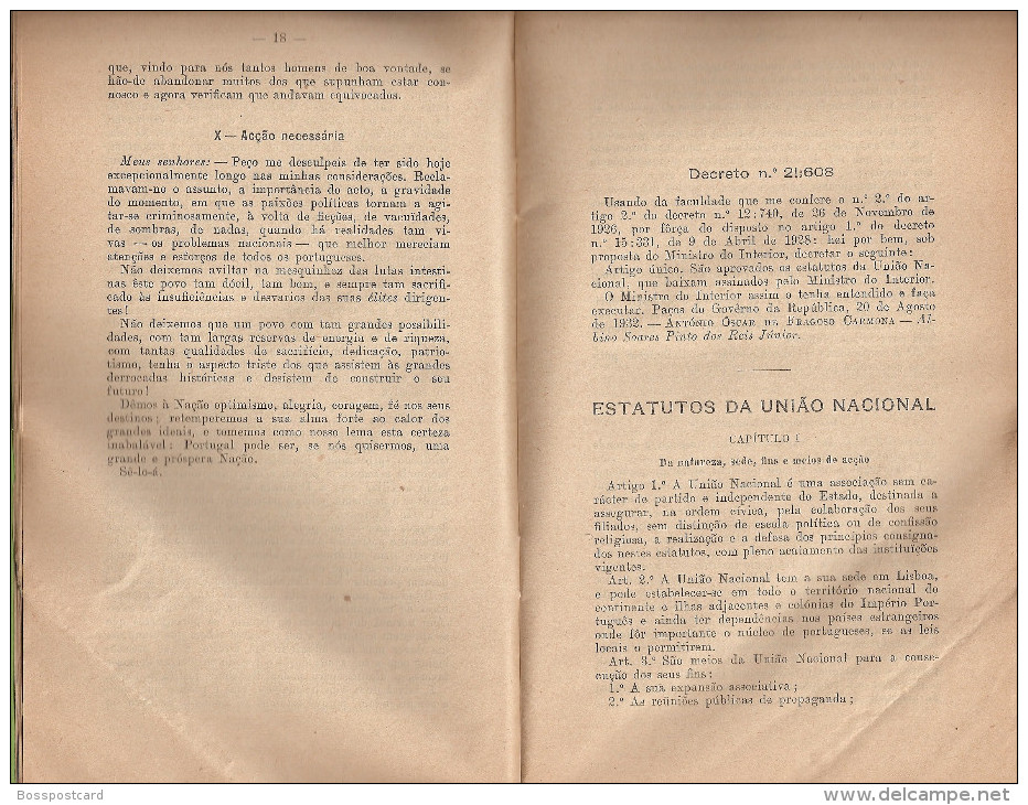 Portugal - O Estado Novo - União Macional, 1933 - Oliveira Salazar - Política - Republica - Lisboa - Porto - Coimbra - Livres Anciens