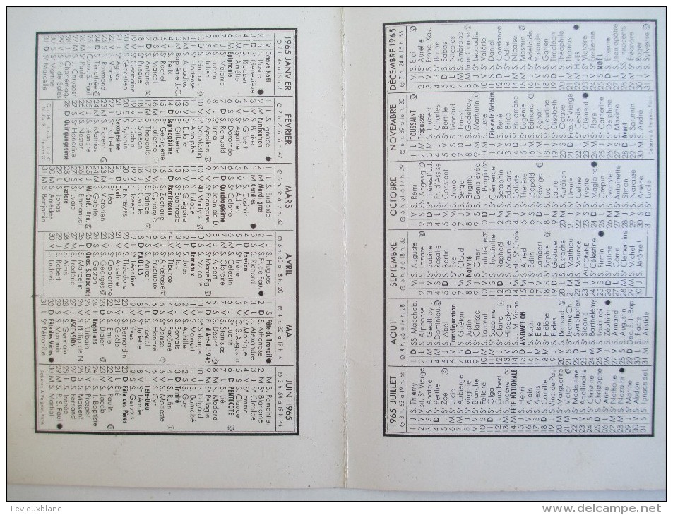 Calendrier Moyen De Bureau à Deux Volets/"l'Oeuvre Des Pupilles De L'Ecole Publique De L'Oise"/1965    CAL348 - Autres & Non Classés