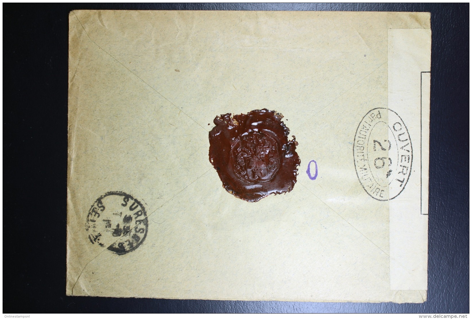 Nederland Aangetekende Enveloppe Edam Naar Suresnes (F) Nr 65 2x  1915 Censuurstrook En Waszegel - Storia Postale