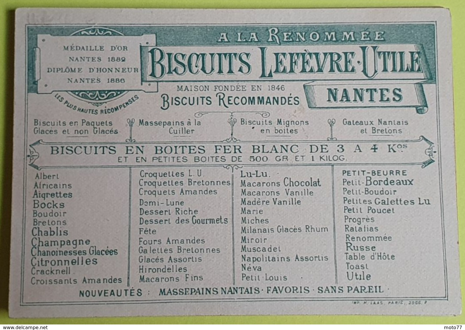 Série Des 6 Chromos Images - " LES PAYS " Série Arrière Imprimé En Vert - Lefèvre Utile - Biscuit LU /60 - Lu