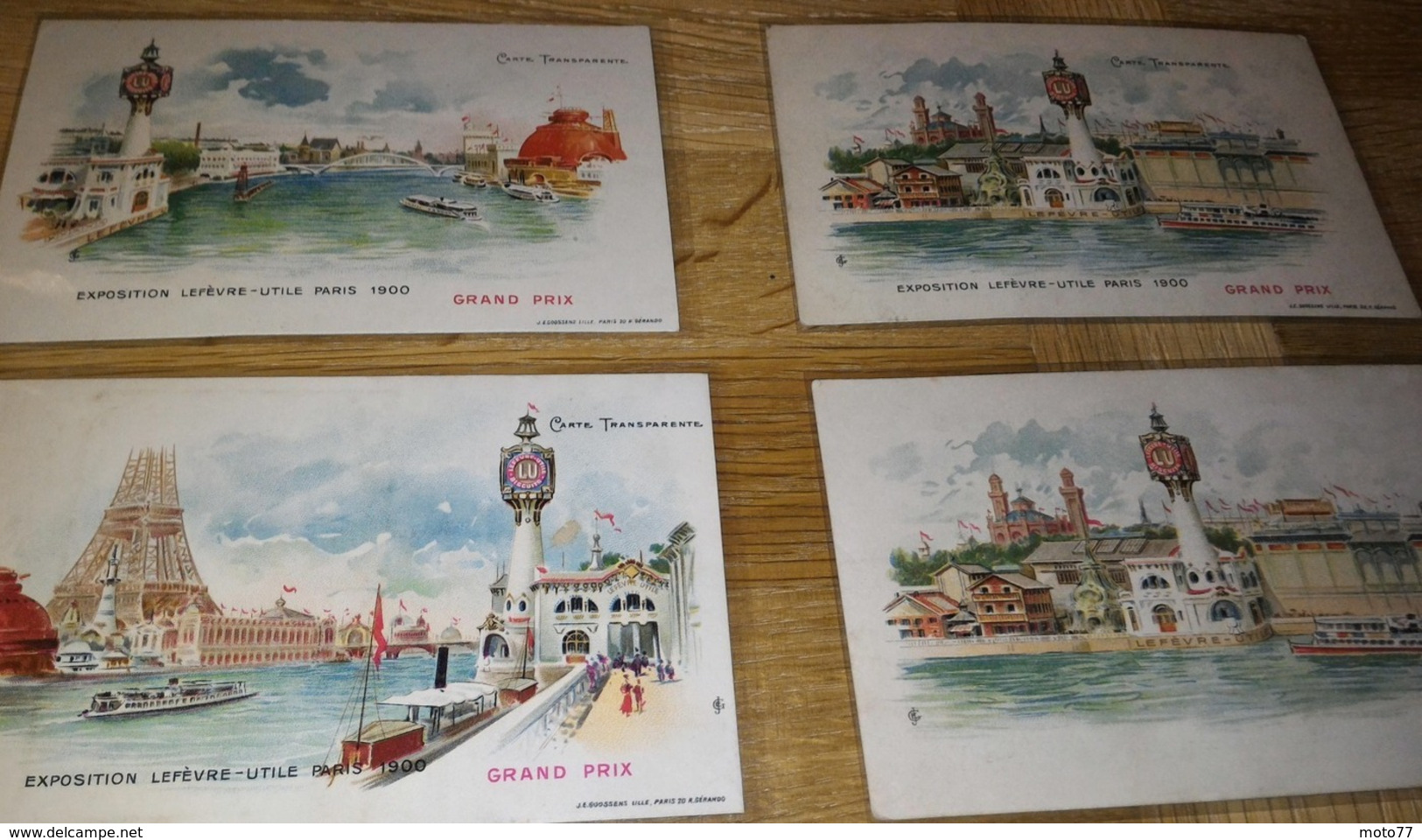 4 CPA Cartes Postales Chromo - PARIS "TRANSPARENTE" - Lefèvre Utile - Vers 1900 - Biscuit LU /42 - Lu