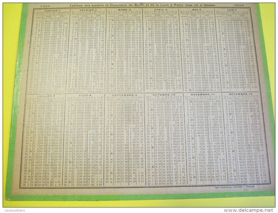 Almanach Des Postes Télégraphes /Rue Hautefeuille/Paris/ Dépt ?/Oberthur /Rennes /1936     CAL339 - Groot Formaat: 1921-40