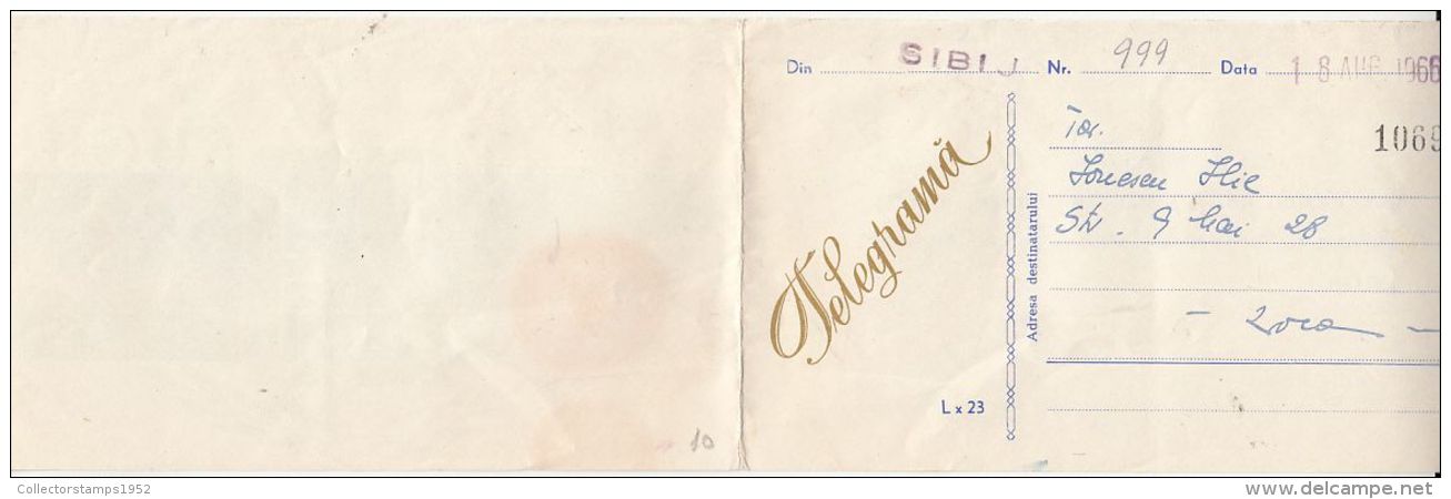 48729- AUGUST 23RD, NATIONAL DAY, TELEGRAMME, 1966, ROMANIA - Telegraph