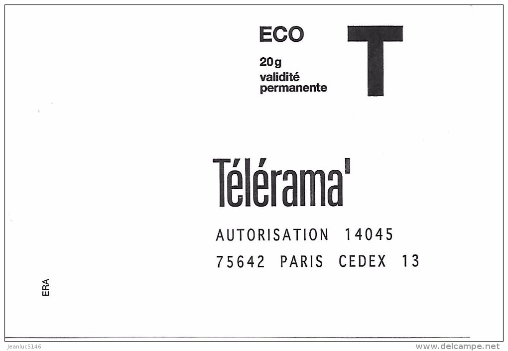 Prêt-à-poster. Enveloppe Réponse T. Eco. Télérama. - Cards/T Return Covers