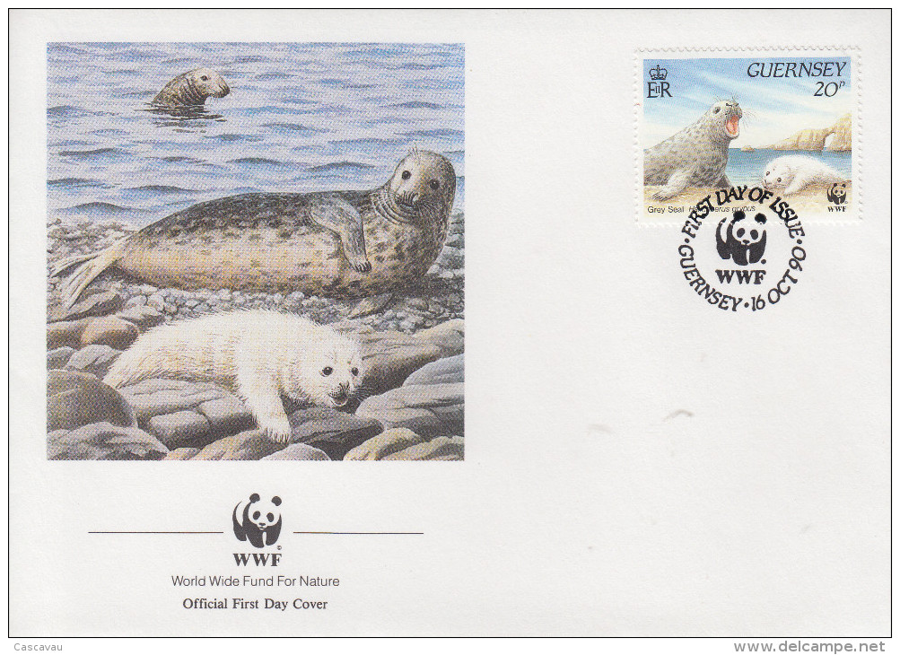 Enveloppe  FDC   1er   Jour    GUERNSEY      PHOQUE      WWF    1990 - FDC