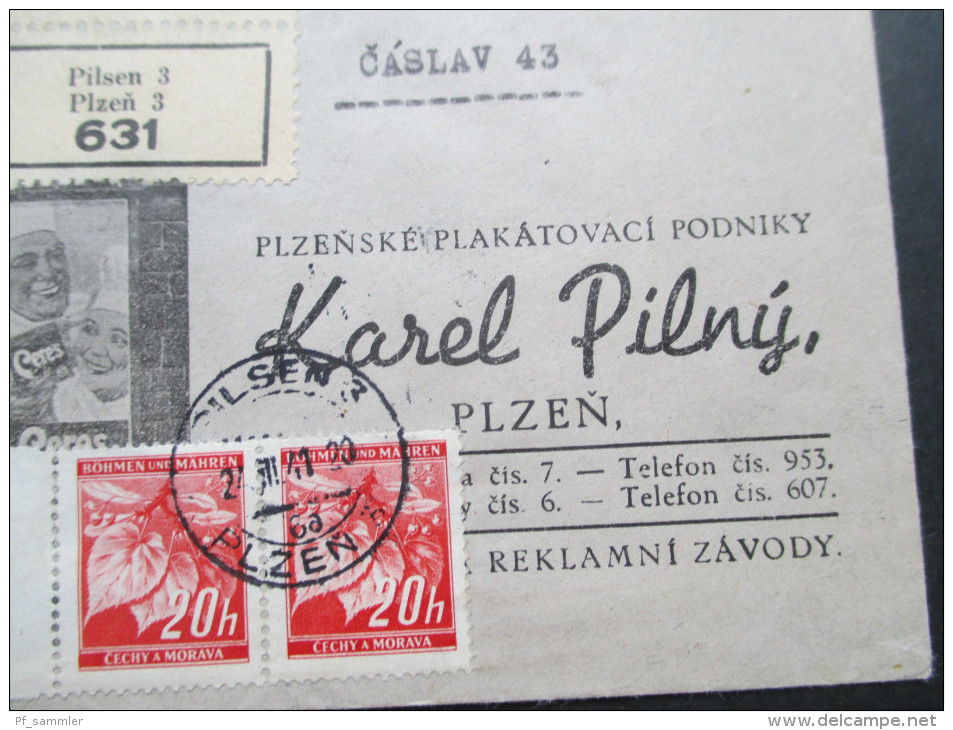 Böhmen Und Mähren 1941 Marken Mit Zwischensteg. R-Brief Pilsen 3. 631. Firmenbrief Karel Pilny. Ceres / Sidol / Sirax - Brieven En Documenten