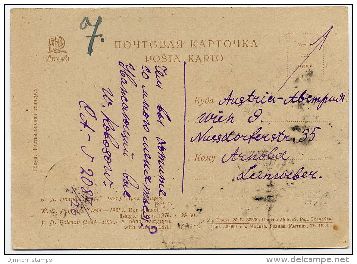 SOVIET UNION 1934 Picture Postcard To Austria Franked With Michel 365 X 7 And 365. - Lettres & Documents