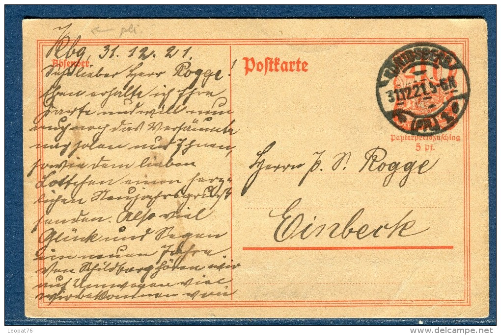 Allemagne - Entier Postal De Konibsberg En 1921 - Réf S 314 - Postcards