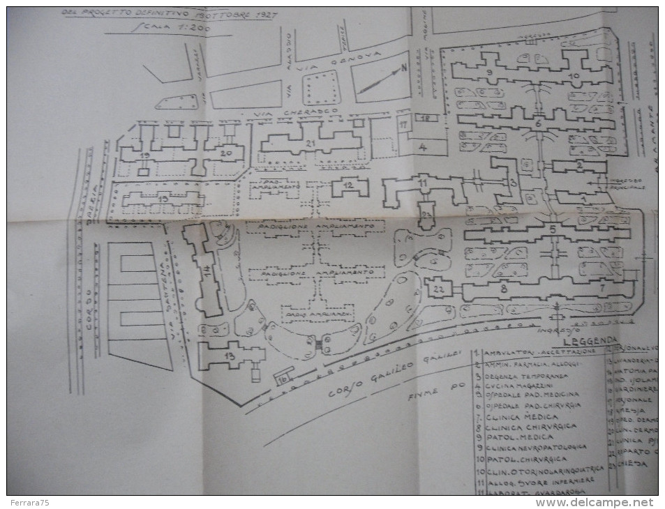 PLANIMETRIA DELL'OSPEDALE CIVICO E CLINICHE UNIVERSITARIE IN TORINO 1927. - Publieke Werken