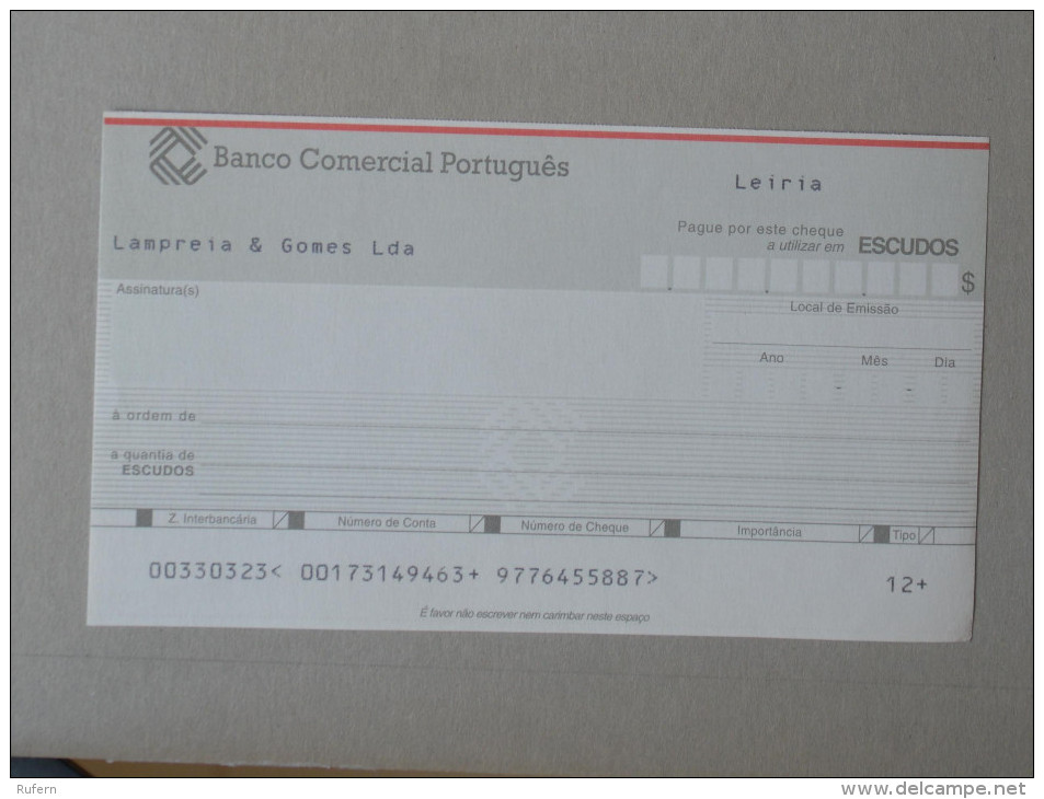 PORTUGAL    - CHEQUE BCP  -  ESCUDOS - 2 SCANS - (Nº16315) - Chèques & Chèques De Voyage