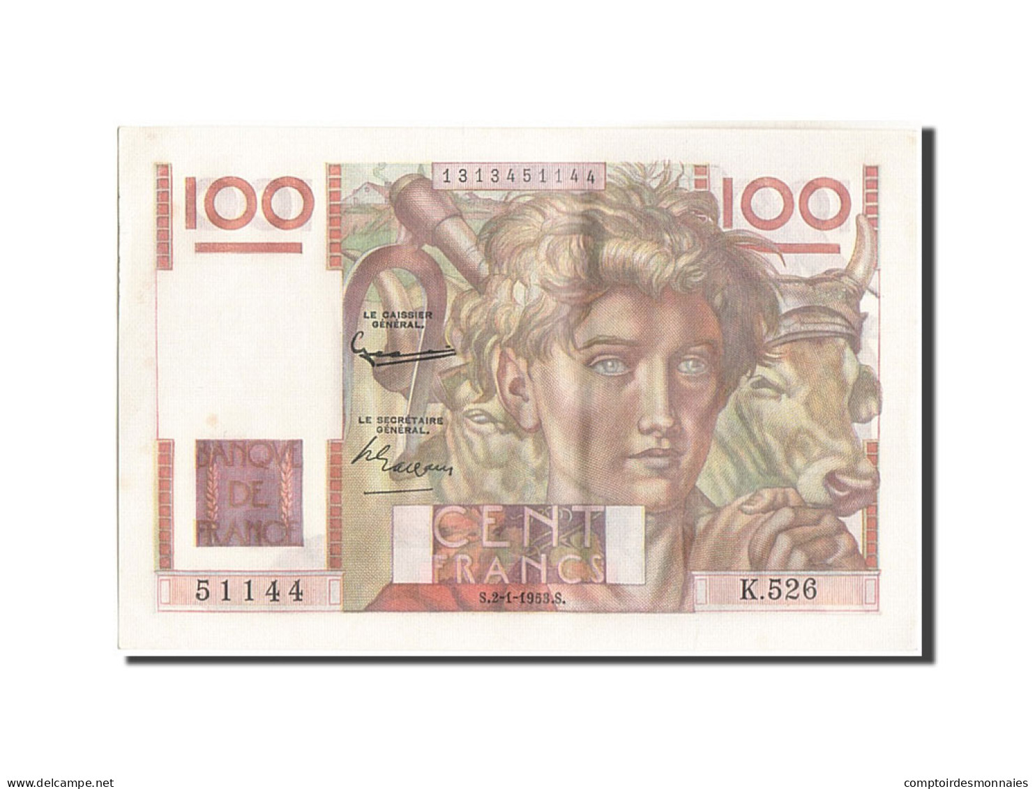 Billet, France, 100 Francs, 100 F 1945-1954 ''Jeune Paysan'', 1953, 1953-01-02 - 100 F 1945-1954 ''Jeune Paysan''