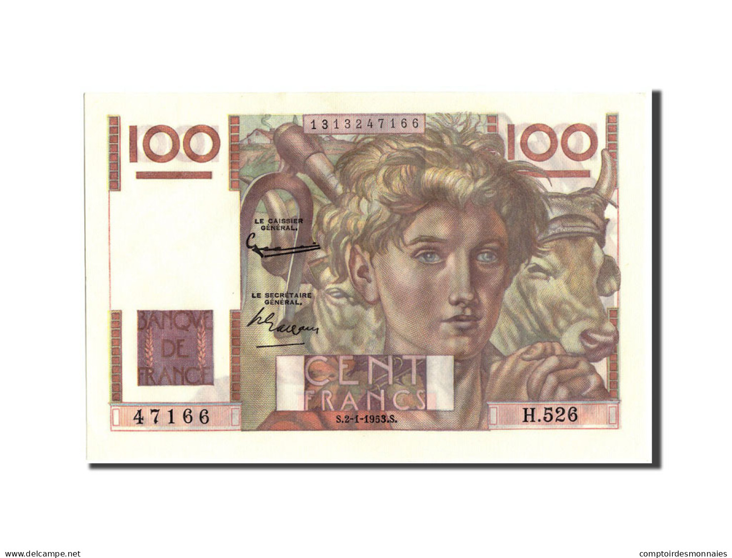 Billet, France, 100 Francs, 100 F 1945-1954 ''Jeune Paysan'', 1953, 1953-01-02 - 100 F 1945-1954 ''Jeune Paysan''