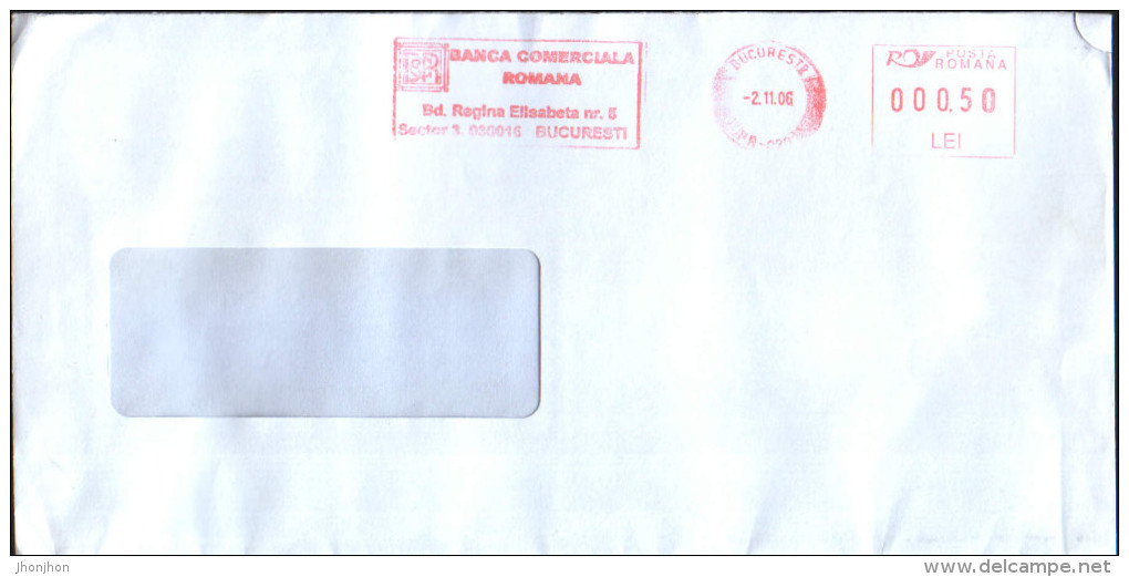 Romania - Envelope From Romanian Commercial Banki Circulated In 2006, With Machine Stamp - Maschinenstempel (EMA)