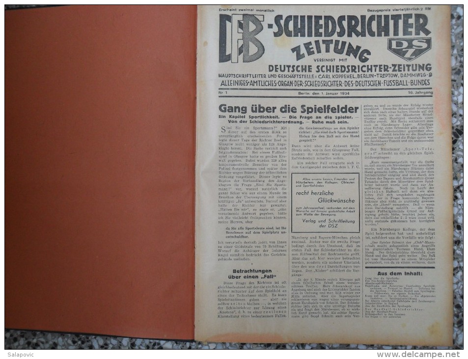 SCHIEDSRICHTER ZEITUNG 1934 (FULL YEAR, 24 NUMBER), DFB  Deutscher Fußball-Bund,  German Football Association - Boeken