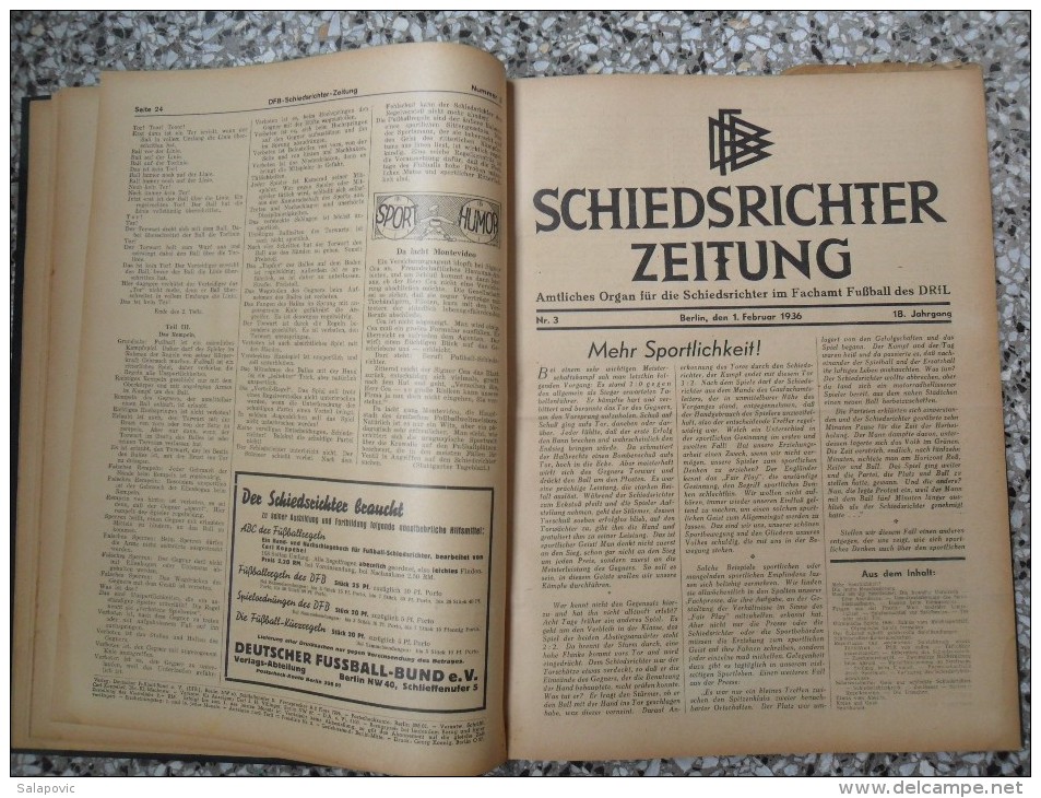 SCHIEDSRICHTER ZEITUNG 1936 (FULL YEAR, 24 NUMBER), DFB  Deutscher Fußball-Bund,  German Football Association - Livres