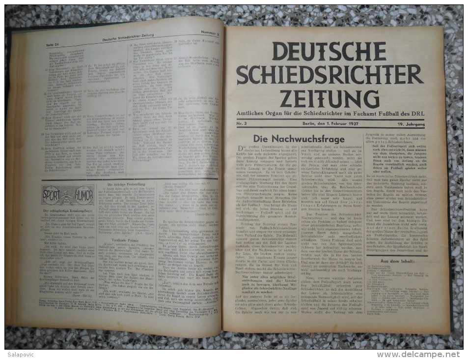 SCHIEDSRICHTER ZEITUNG 1937 (FULL YEAR, 24 NUMBER), DFB  Deutscher Fußball-Bund,  German Football Association - Livres