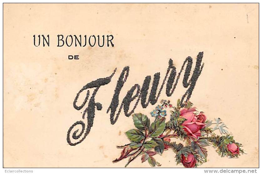 Fleury D'Aude - St Pierre La Mer     11      Fantaisie . Relief . Paillettes.Roses.Un Bonjour De Fleury - Sonstige & Ohne Zuordnung