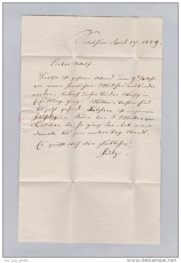 Heimat Schweiz SO SOLOTHURN 1859-04-17 Brief Ohne Marke Nach Zofingen - Lettres & Documents
