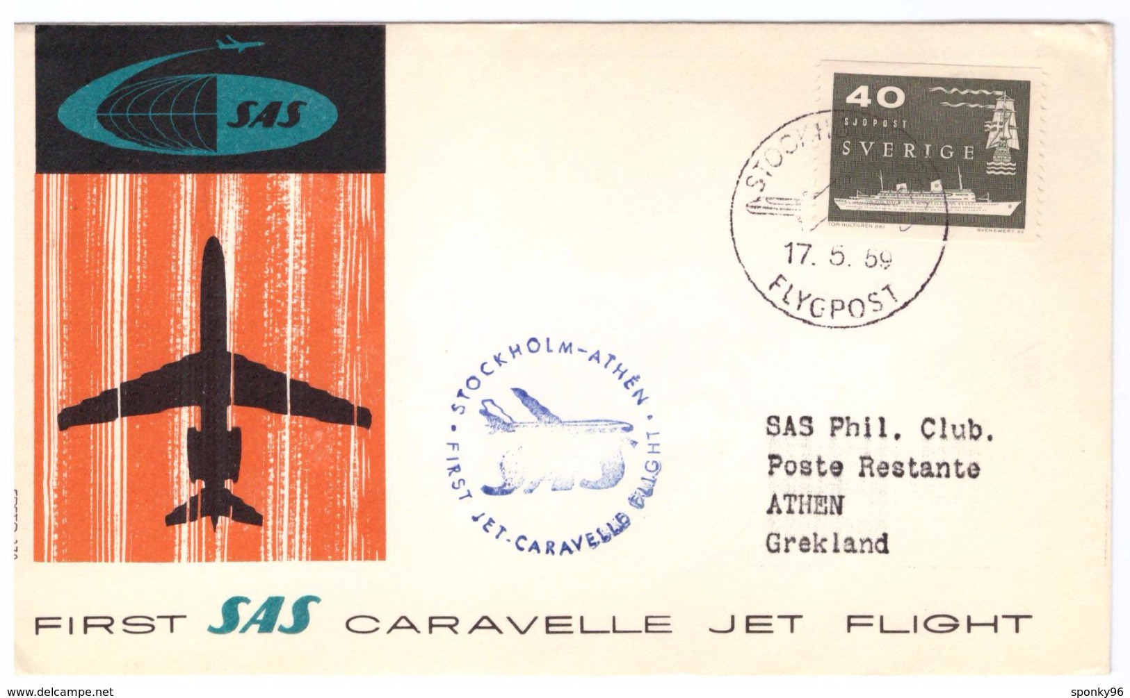 STORIA POSTALE - SVEZIA - SCANDINAVIA - STOCKHOLM - ANNO 1959 -  FIRST SAS CARAVELLE JET FLIGHT - STOCKHOLM-ATHEN - - Autres & Non Classés