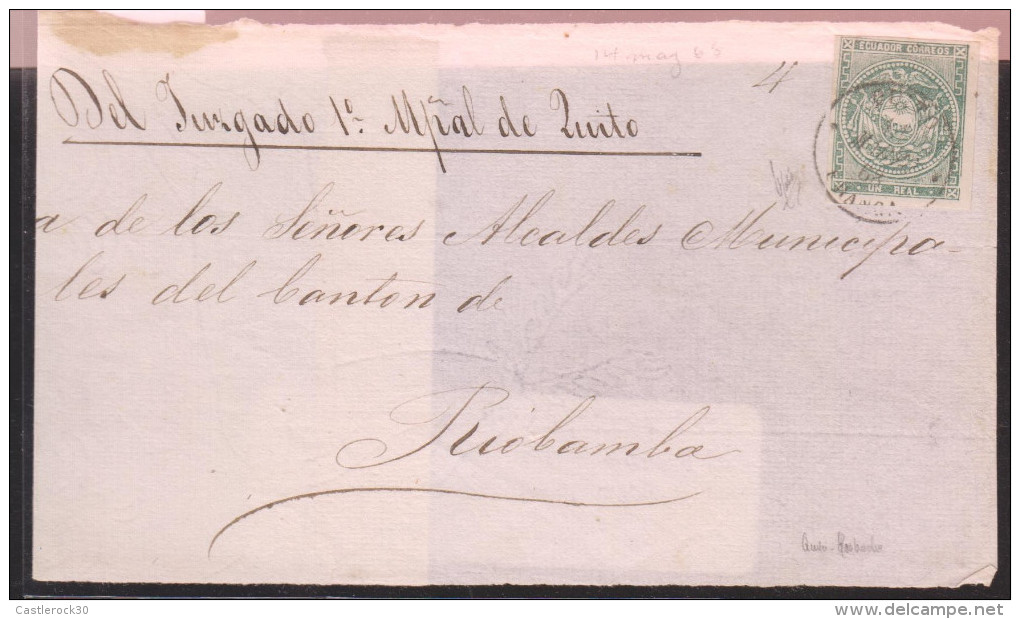 O) 1868 ECUADOR,   1 REAL GREEN, JUDICIAL MAIL,FRONT COVER FROM QUITO TO RIO BAMBA WITH EXTRAORDINARY MARGINS XF - Autres - Océanie