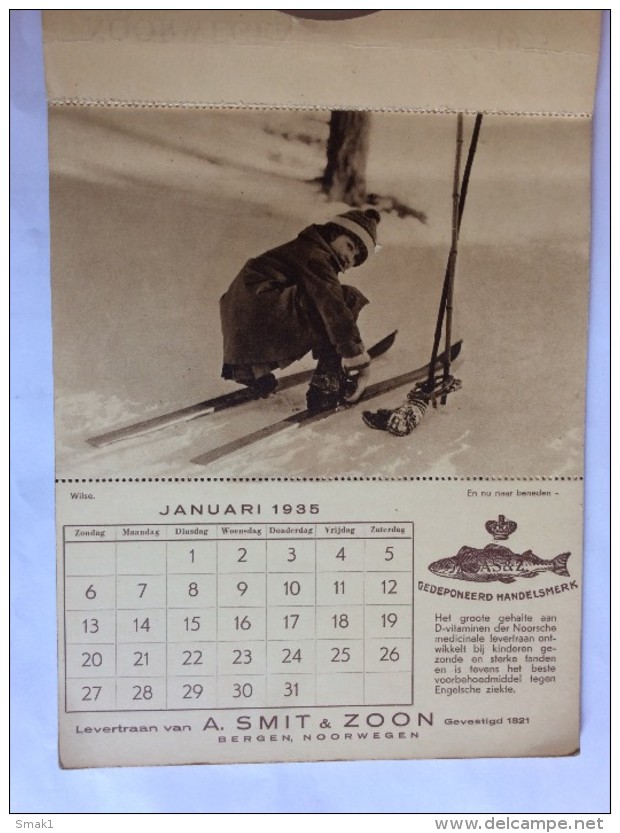 NORWAY  VINTAGE  CALENDAR   1935.  A. SMIT & ZOON  BERGEN   20 X 15 Cm - Groot Formaat: 1921-40