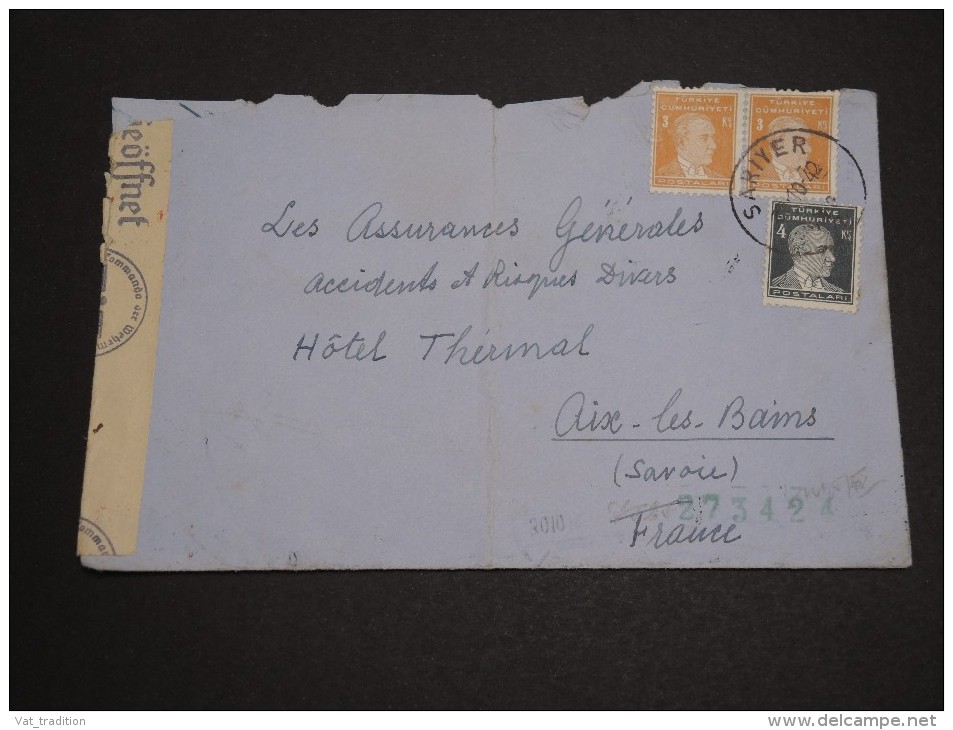 TURQUIE - Enveloppe De Sariyer Pour La France En 1942 Avec Contrôle Postal Allemand - A Voir - L 2809 - Storia Postale