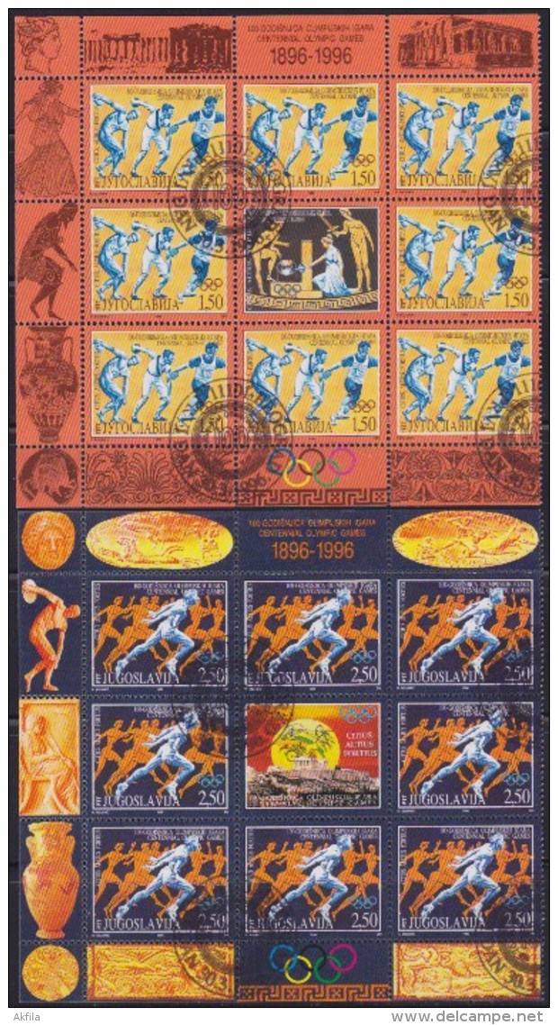 2(5). Yugoslavia 1996, 100 Years Of The Olympic Games, Sheet Of 9, Used (o) (perfect Condition) Michel 2767-2768 - Oblitérés